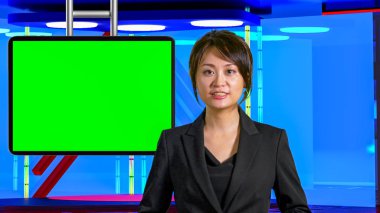 Sanal Tv stüdyosunda Kadın Asya Haber spiker, orijinal des