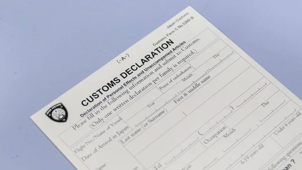 Customs declaration form at airport counter