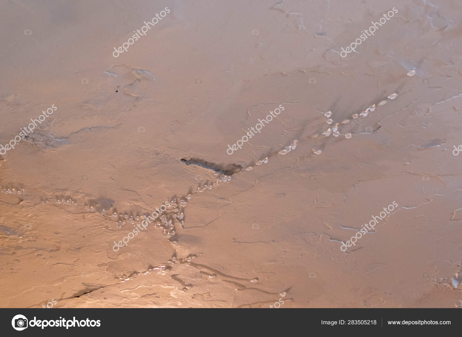 Water Dripping From Leaking Ceiling Stock Photo