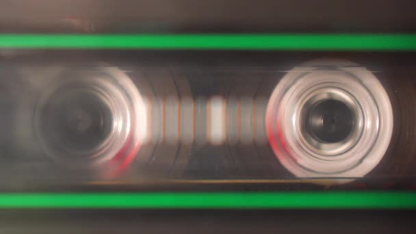 Audiocassette Reprodução Audiorecorder Lentamente Bobinas Close Macro Vista — Vídeo de Stock