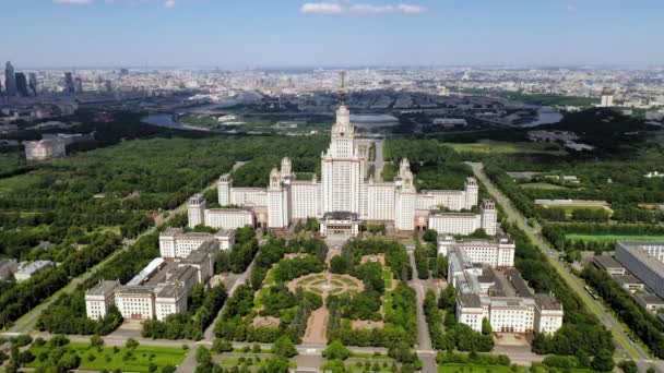 Universidad Estatal Moscú Vista Superior Desde Avión Tripulado Volador Bajo — Vídeos de Stock