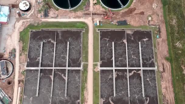 Water Treatment Reservoirs Pools High Angle View Aerial Shot Top — Stock Video