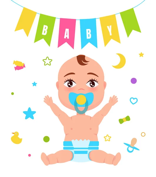 赤ちゃんのポスターの子とフラグのベクトル図 — ストックベクタ
