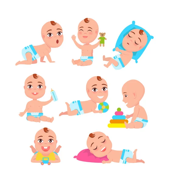Babys Actividades Colección Vector Ilustración — Vector de stock