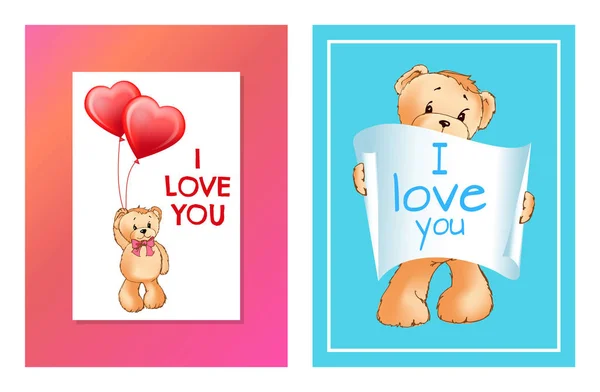 I Love You and Me Teddy Bears Vector - Stok Vektor