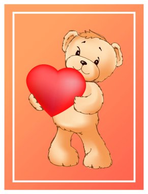 Sevimli ayıcık kalp balon Holding ile poster