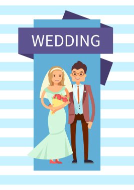 Düğün Gelin ve damat afiş vektör çizim