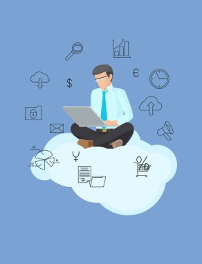 Teknoloji Poster ve meşgul bir adam vektör çizim