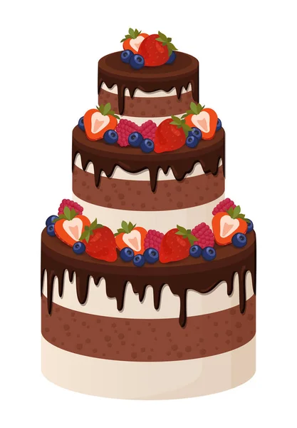 Drei-Stufen-Kuchen mit Schokolade und Sahneschichten — Stockvektor