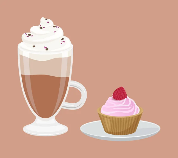 Cappuccino och Cupcake affisch vektorillustration — Stock vektor