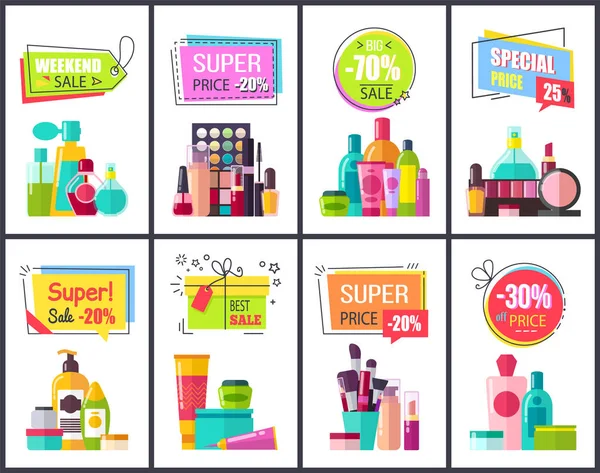 Wochenendverkauf für Parfüms und Kosmetikplakate — Stockvektor