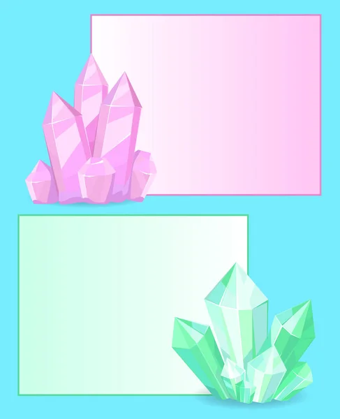 Růžové a zelené krystaly drahých kamenů organických minerálů — Stockový vektor