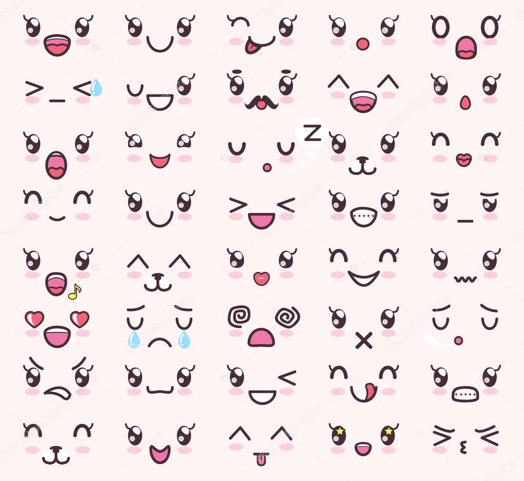 Kawaii Emotions Collection Vector Illustration