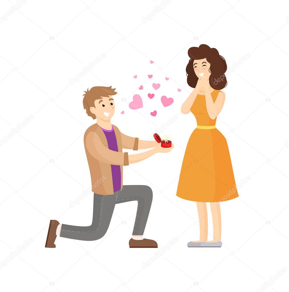 Man Making Proposal to Woman Presenting her Ring
