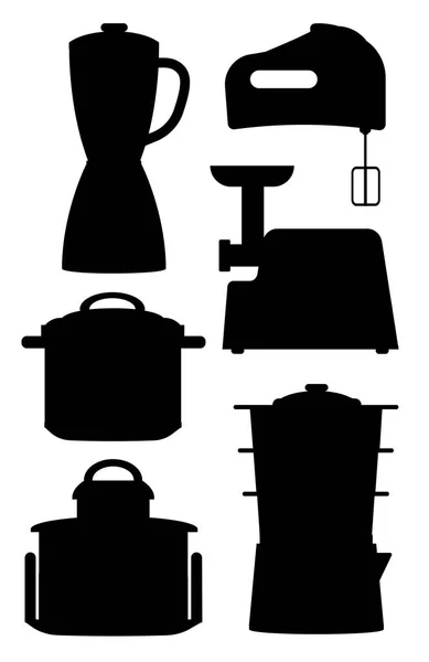 Satz schwarzer Silhouetten von Kücheninstrumenten — Stockvektor