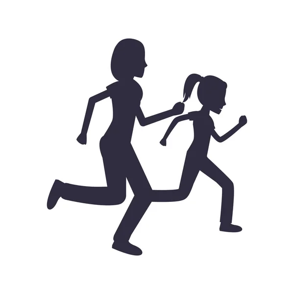 Madre e hija corren corriendo juntas Vector — Vector de stock