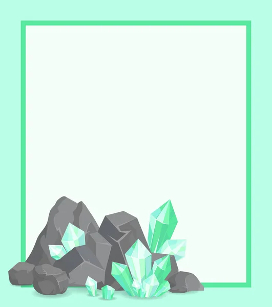 Marco con piedra y esmeraldas Vector Poster Border — Archivo Imágenes Vectoriales