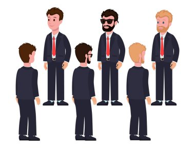 Takım elbise görünümlerde ön ve arka erkek karakterler