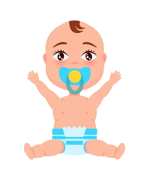 Bebê infantil em fralda de chupeta em estiramento da boca — Vetor de Stock