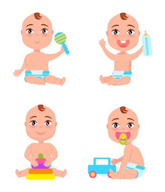 Yeni doğan bebek bebekler Rattle ile oynarken kümesi