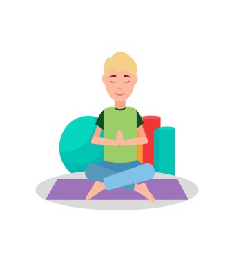Yoga ve meditasyon vektör çizim yapan erkek