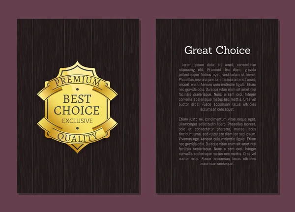Etiqueta de oro de calidad premium exclusiva de Great Choice — Vector de stock