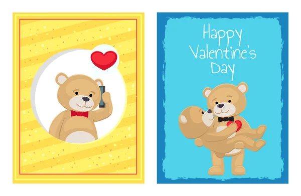 Happy Valentines Day Posters Set peluche ours jouets — Image vectorielle