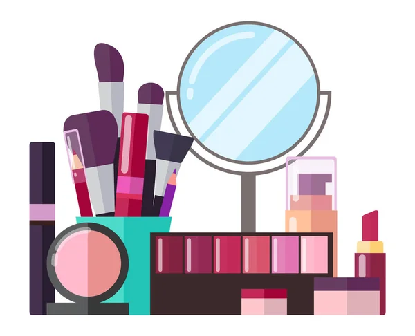 Cosmétiques décoratifs et outils de maquillage professionnels — Image vectorielle