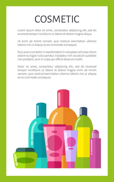 Manifesto cosmetico e testo, illustrazione vettoriale — Vettoriale Stock