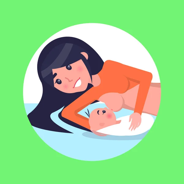 Мать лжет и кормит грудью новорожденного — стоковый вектор