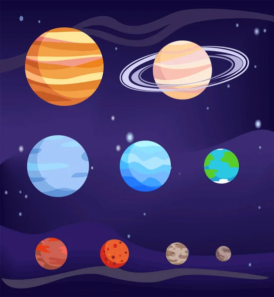 Planeten Set von Körpern Poster Vektor Illustration — Stockvektor