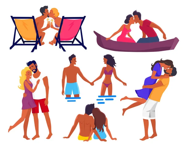 Coppie innamorate durante le vacanze estive Illustrazioni — Vettoriale Stock
