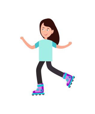 Kız Roller buz pateni vektör çizim üzerinde beyaz