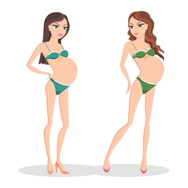 Femme enceinte Maillot de bain ou sous-vêtements Talons hauts — Image vectorielle