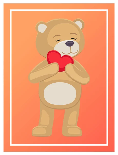 Adorable peluche sostiene suavemente la cabeza del corazón encantador oso — Vector de stock