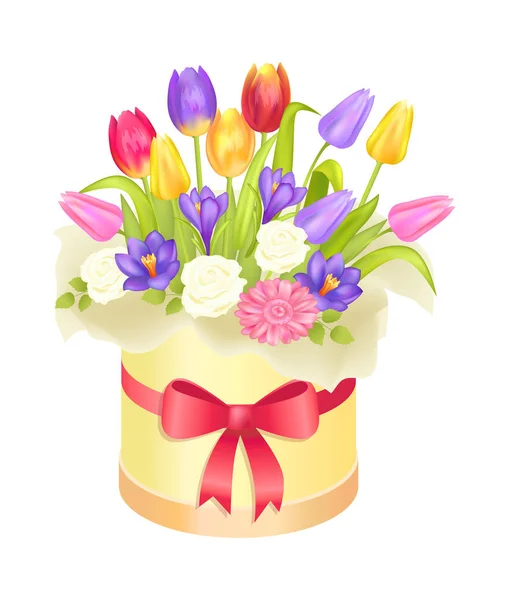 Blumen oval dekorative Schachtel Luxus Tulpen Krokus — Stockvektor