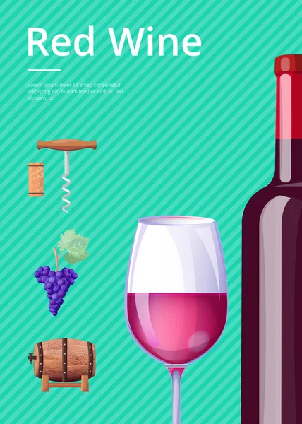 Cartaz de vinho tinto Garrafa de deliciosa bebida alcoólica —  Vetores de Stock