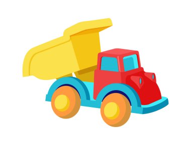 Oyuncak çöp kamyonu plastik araba parlak renkler vektör