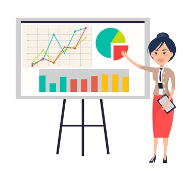 İş kadın yapma sunumu Flipchart yakınındaki