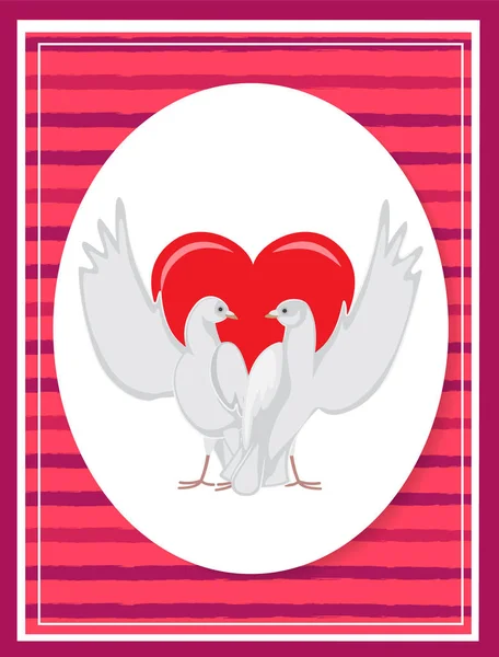 Happy Valentines Day plakat dwa gołębie rosną skrzydła — Wektor stockowy