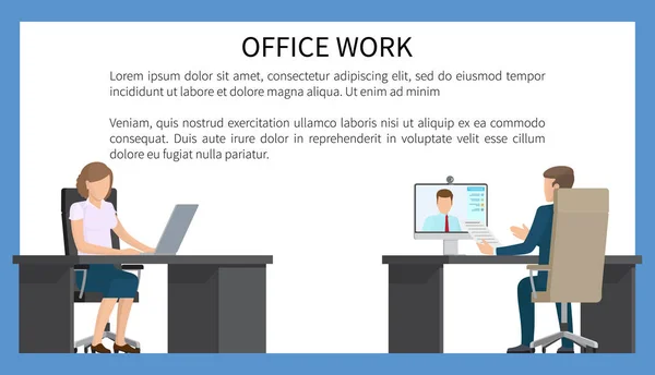 Office Work Bright Poster Vector Illustration — Stock Vector
