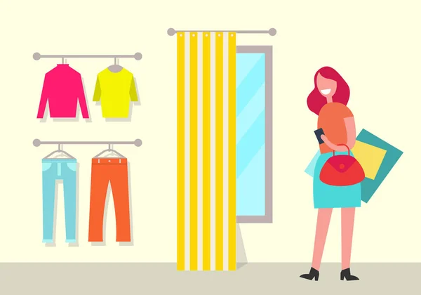 Boutique de vêtements et femme Illustration vectorielle d'affiche — Image vectorielle