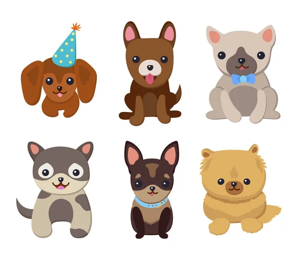Cani e cuccioli Set Poster Vector Illustrazione — Vettoriale Stock