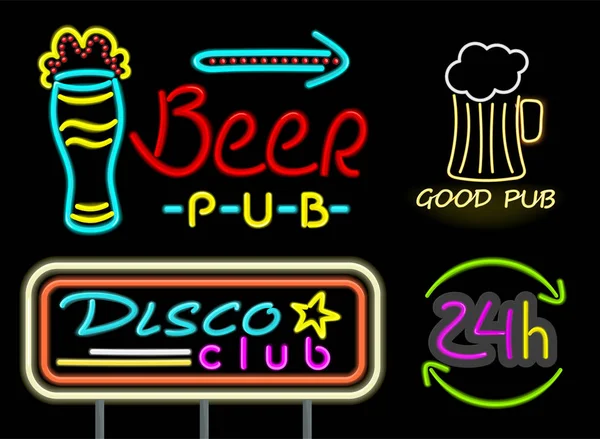 Pub de cerveja e boa bebida Neon Vector Ilustração —  Vetores de Stock
