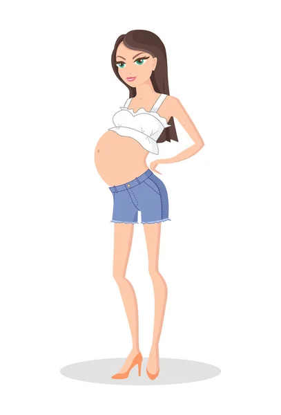 Pregnant Woman in Sexy Home Summer Coth High Heels — Stock Vector