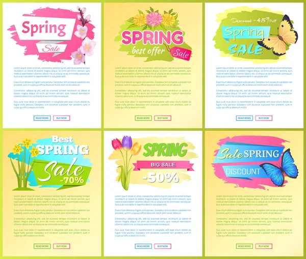 Jarní prodej plakáty slevy barevné motýly — Stockový vektor