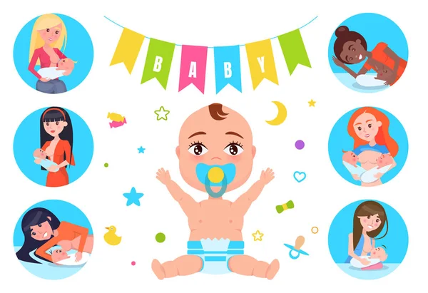 Banderas para bebés e ilustración de vectores de lactancia materna — Archivo Imágenes Vectoriales