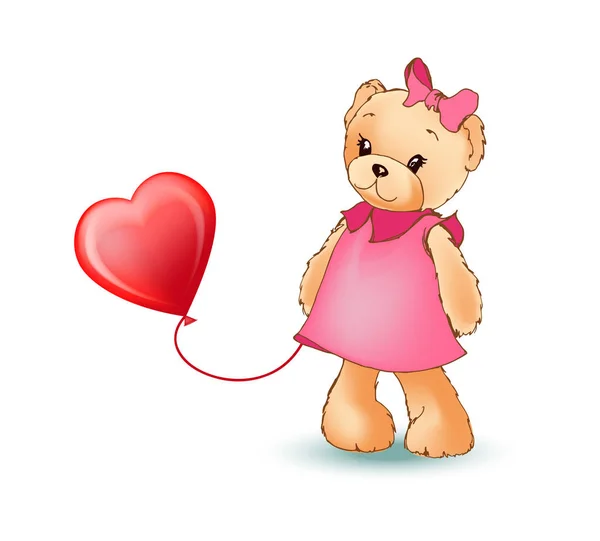 Female Teddy Bear with Balloon Vector Illustration — Stock Vector