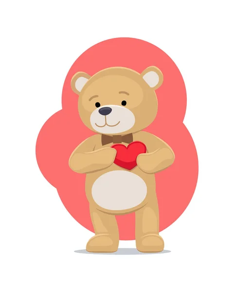 Rozkošný medvídek jemně drží srdce v hrudi medvěd — Stockový vektor