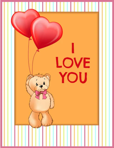 I Love You Inscription on Poster Cute Teddy Bear — Stock Vector